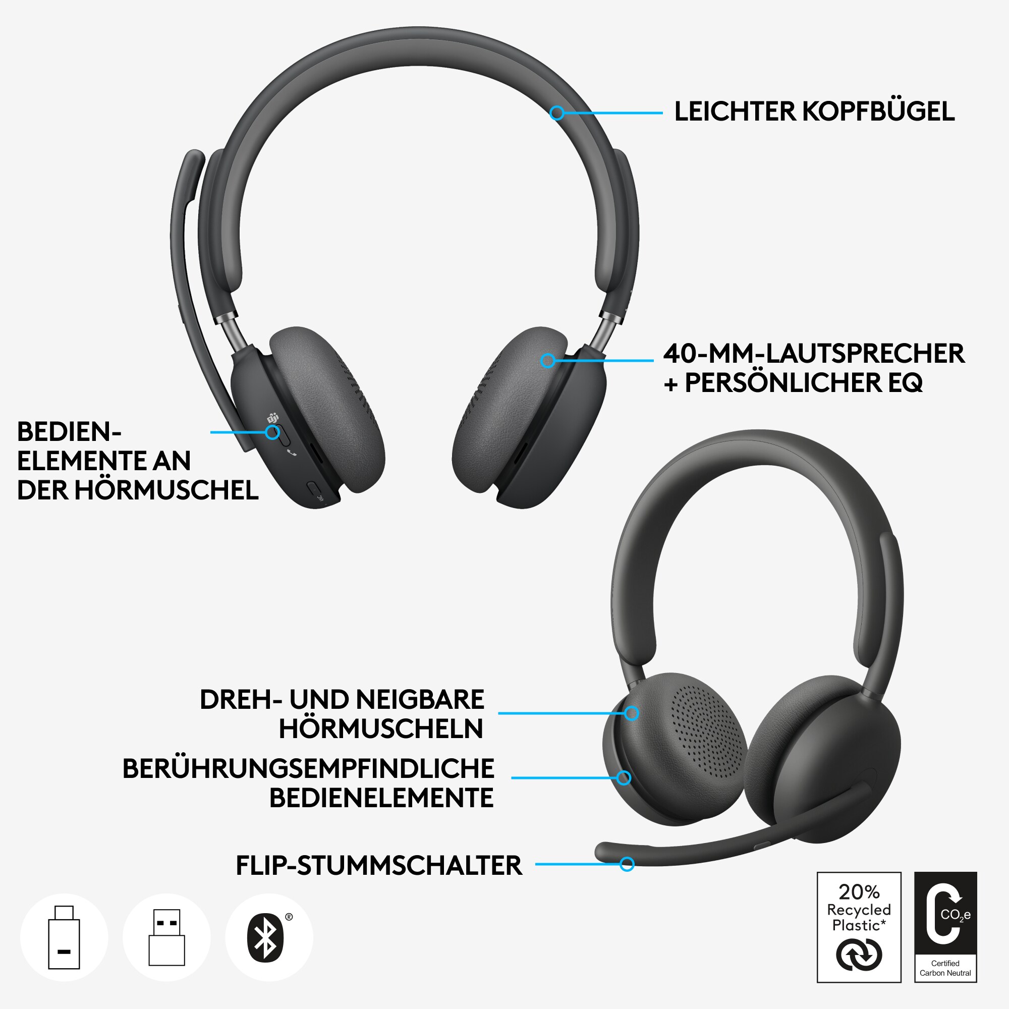 Logitech Zone Wireless 2 (MS-Teams-Version) KI-gesteuertes Headset