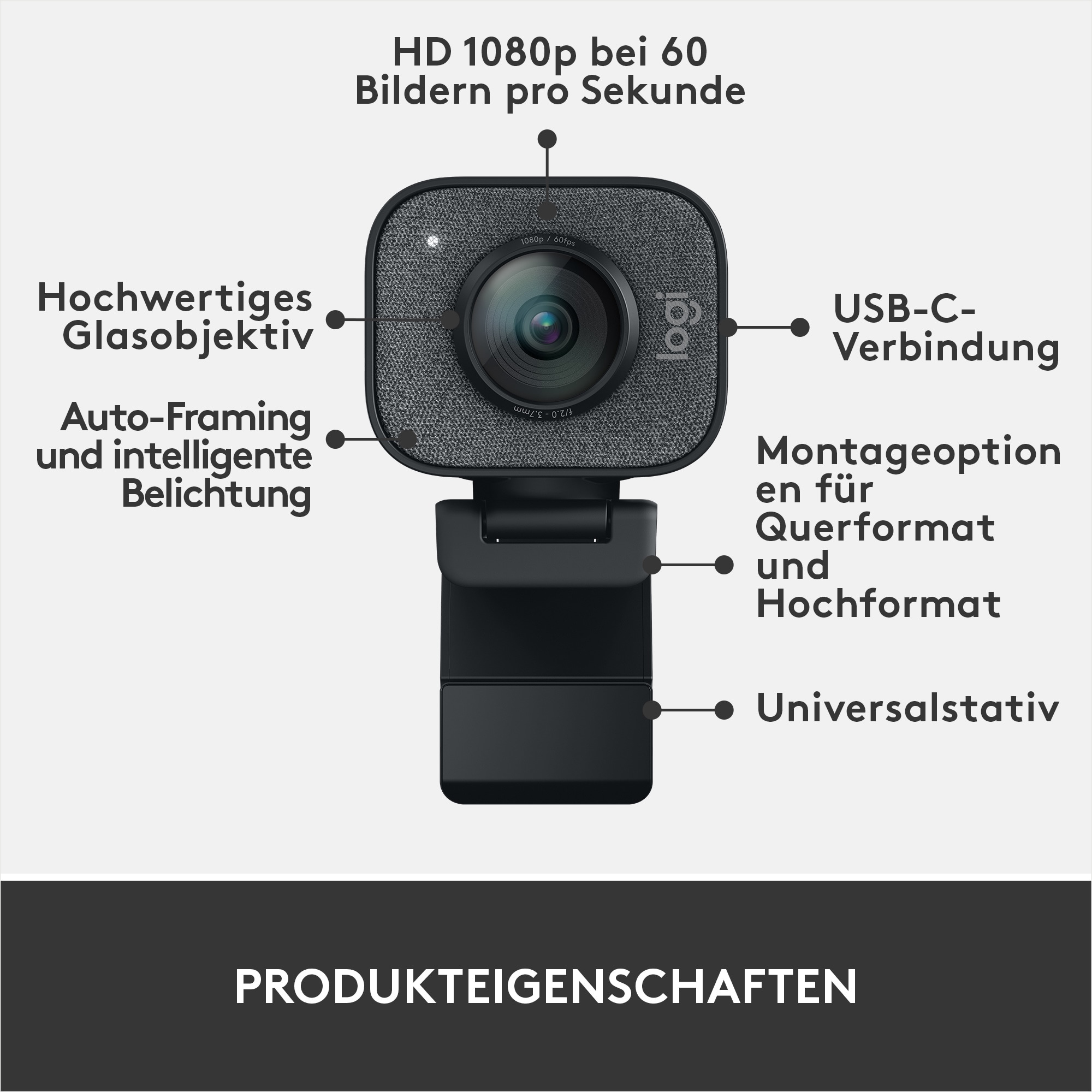 Logitech StreamCam Graphite - Full HD-Kamera mit USB-C für Live-Streams