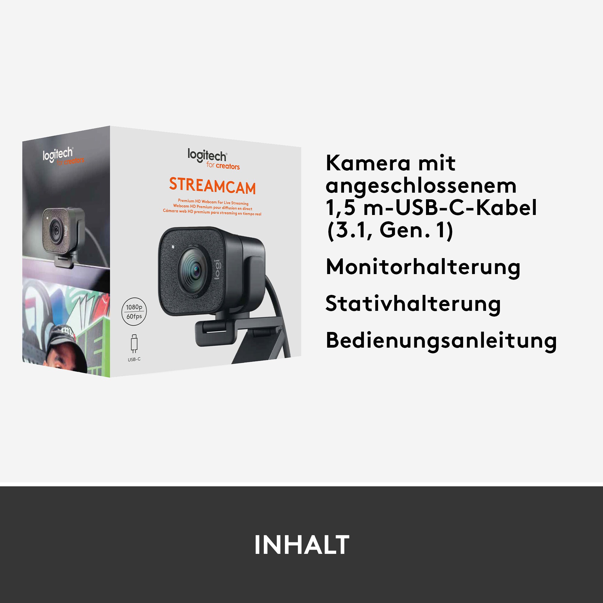 Logitech StreamCam Graphite - Full HD-Kamera mit USB-C für Live-Streams