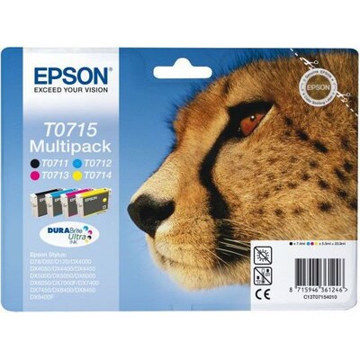 Rot/Schwarz günstig Kaufen-Epson Druckerpatronen Multipack T0715 / C13T07154012 (BK, C, M, Y). Epson Druckerpatronen Multipack T0715 / C13T07154012 (BK, C, M, Y) <![CDATA[• Epson Tintenpatronen Multipack Gepard T0715 • Farben: Schwarz, Gelb, Cyan, Magenta • Reichweite: Schwar