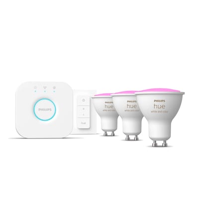 Philips Hue White and Color Ambiance Starter-Set (3x  GU10 Smart Spots, Hue Bridge + Dimmschalter)