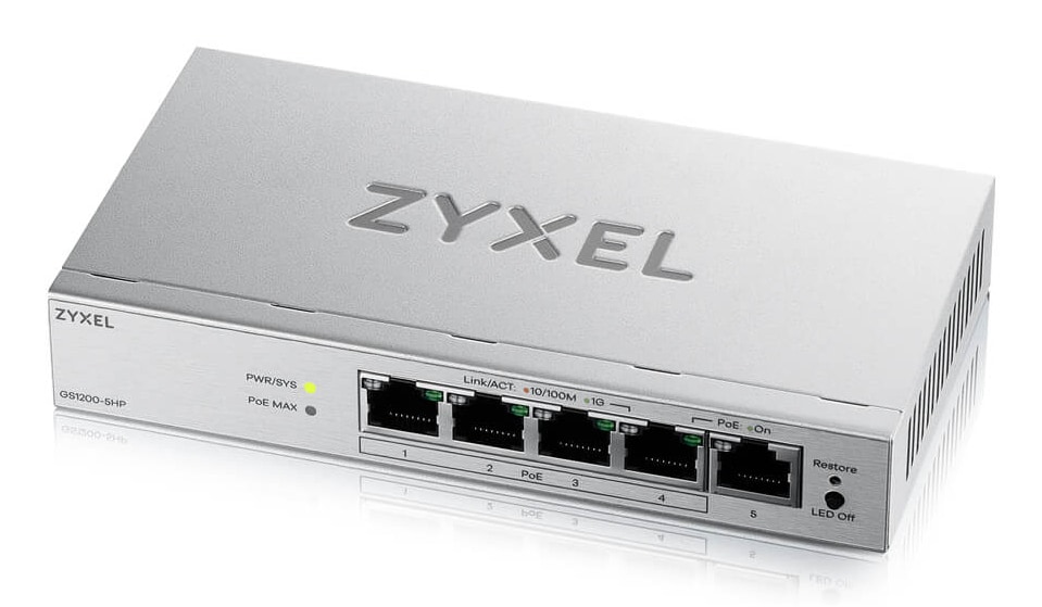 Zyxel Netzwerk Switch 5 Port | Web-Managed PoE+ | GS1200-5HPV3 | 4x PoE+ mit 68W Budget + 1x GbE Ports, Lüfterlos, VLAN, QoS, IGMP Snooping, Energieeffizient, Netzteil Enthalten - Bild 5