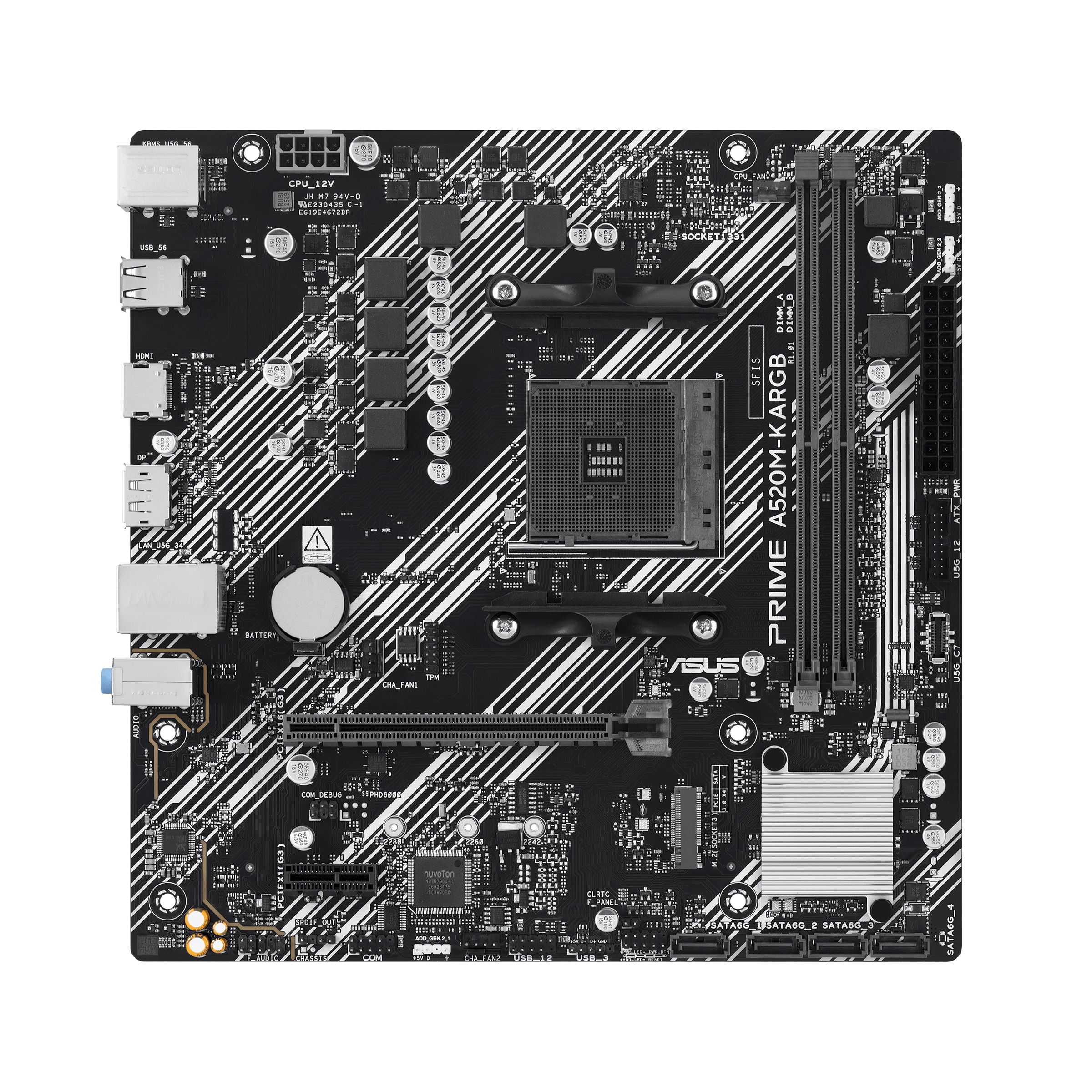 ASUS Prime A520M-K ARGB AMD A520 mATX-Mainboard | DDR4, M.2, Realtek 1-Gb-Ethernet, DisplayPort, HDMI, USB 5 Gbit/s Typ A & USB 5 Gbit/s Typ C, SATA 6 Gbit/s, Aura Sync - Bild 4