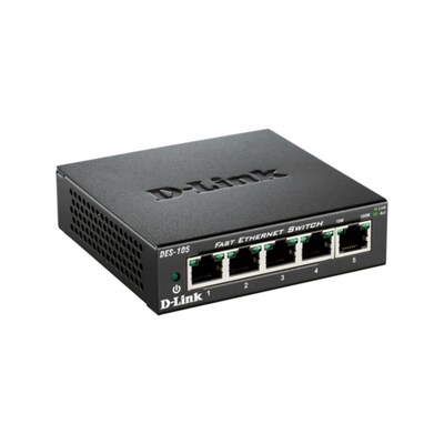 Kompakte und günstig Kaufen-D-Link DES-105/E Switch (5 Port). D-Link DES-105/E Switch (5 Port) <![CDATA[• 5 Fast Ethernet TP Ports • Sichere und kompakte Bauweise • Lüfterlose Bauweise: arbeitet energiesparend und geräuschlos]]>. 