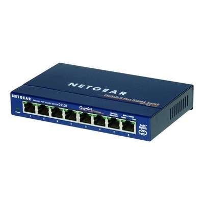 100 X  günstig Kaufen-Netgear GS108GE 8x Gigabit Switch. Netgear GS108GE 8x Gigabit Switch <![CDATA[• 8 Autosensing-Gigabit-Kupfer-Ports mit 10/100/1000 MBit/s • Protokollunabhängiger Einsatz • Kompaktes, robustes Metallgehäuse]]>. 