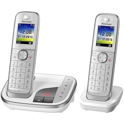 Schnurloses günstig Kaufen-Panasonic KX-TGJ322GW schnurloses Duo DECT Festnetztelefon inkl. AB, weiß. Panasonic KX-TGJ322GW schnurloses Duo DECT Festnetztelefon inkl. AB, weiß <![CDATA[• Name oder Telefonnummer des Anrufers wird beim Klingeln angesagt • Anrufbeantwort