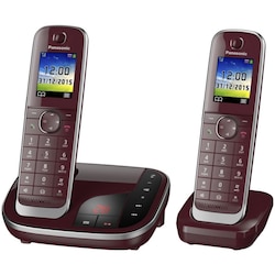 Panasonic KX-TGJ322GR schnurloses Duo DECT Festnetztelefon inkl. AB, weinrot