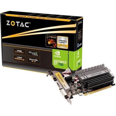 Hdmi günstig Kaufen-ZOTAC GeForce GT 730 Zone Edition 4GB DDR3 Grafikkarte LP DVI/HDMI/VGA. ZOTAC GeForce GT 730 Zone Edition 4GB DDR3 Grafikkarte LP DVI/HDMI/VGA <![CDATA[• GeForce GT 730, PCI-Express 2.0, passiv gekühlt • 4.096 MB DDR3-RAM (64bit Speicherinterface) 