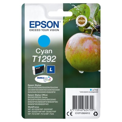 ck Typ günstig Kaufen-Epson C13T12924012 Druckerpatrone T1292 cyan. Epson C13T12924012 Druckerpatrone T1292 cyan <![CDATA[• Epson C13T12924012 Druckerpatrone T1292, Farbe: Cyan, Typ: Apfel • Einzelpatrone • kompatibel zu: Stylus Office B42WD, BX305, BX320, BX525, BX535, 