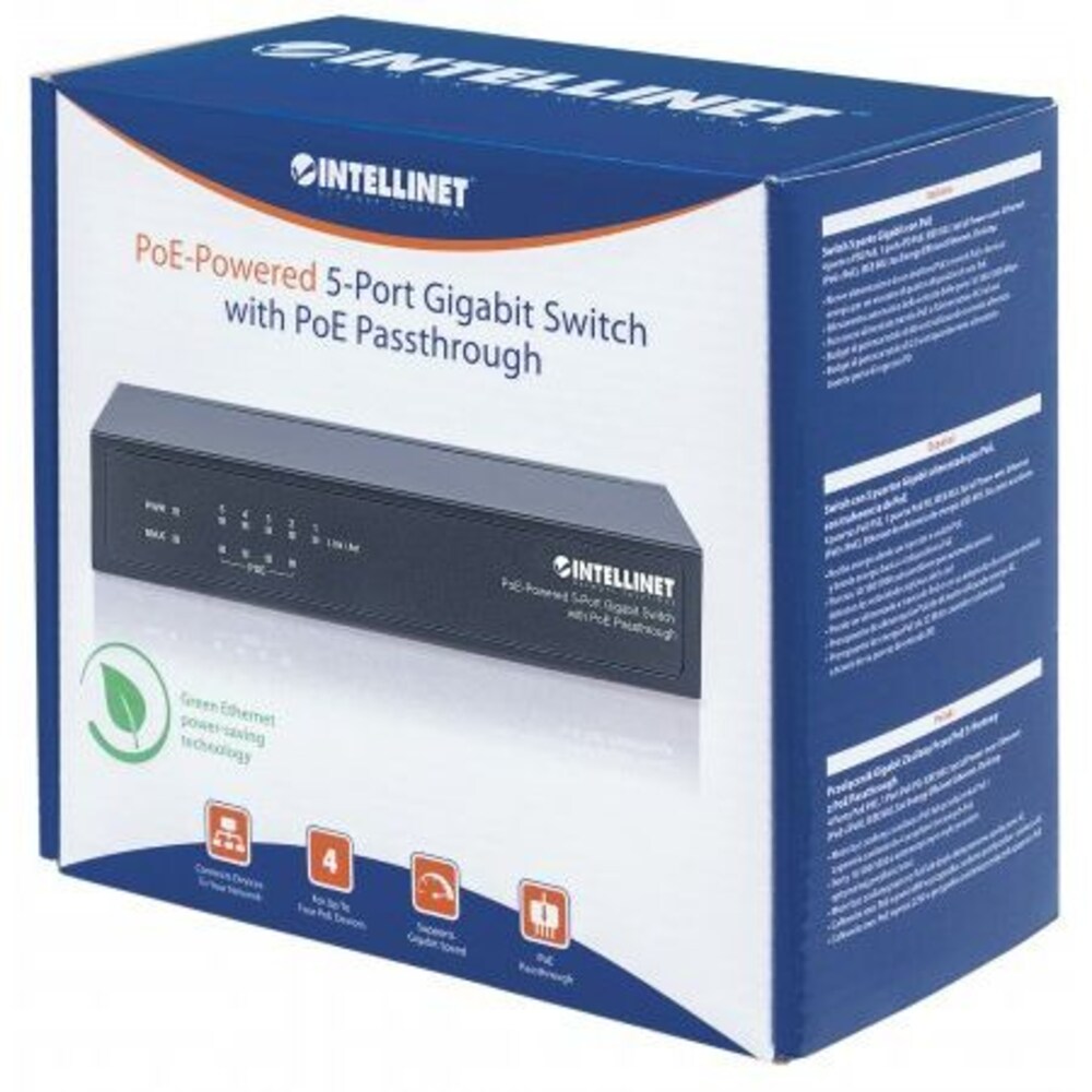 Intellinet 5-Port PoE+ Gigabit Switch mit PoE Passthrough 26W