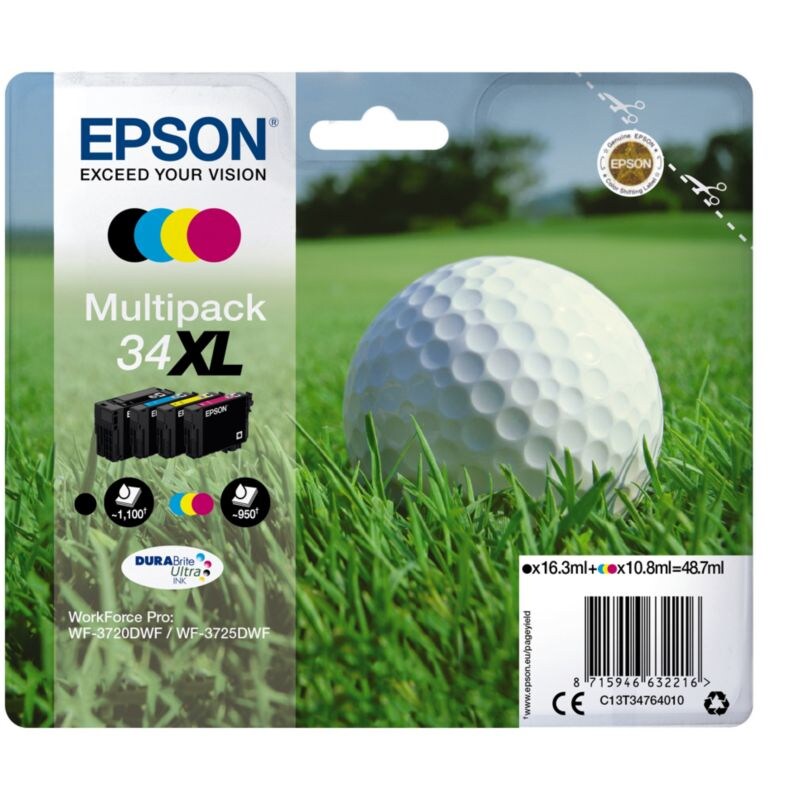 IP 40 günstig Kaufen-Epson C13T34764010 Tintenmultipack 34XL schwarz cyan gelb magenta. Epson C13T34764010 Tintenmultipack 34XL schwarz cyan gelb magenta <![CDATA[• Epson C13T34764010 Tintenmultipack 34XL • XL-Multipack, Typ: Golfball • schwarz cyan gelb magenta • Kompatibel 