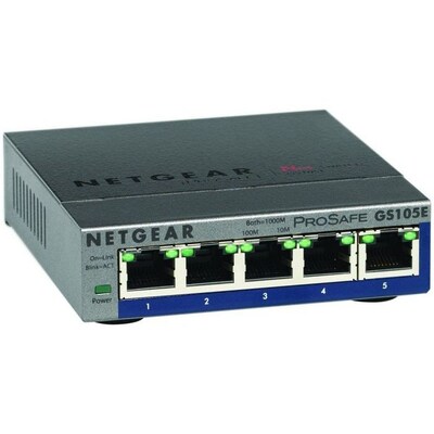 10 Port günstig Kaufen-Netgear GS105E 5-Port Web Managed Switch 10/100/1000MBit. Netgear GS105E 5-Port Web Managed Switch 10/100/1000MBit <![CDATA[• ProSafe Plus GS105Ev2 - Switch • Web Managed • 5 x 10/100/1000 Anschlüsse • Switch-Ebene L2/L3 • MAC-Adressentabelle: 