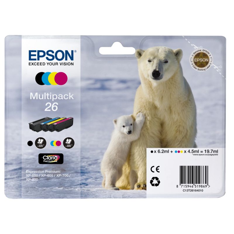 Epson 26 Original Druckerpatronen Multipack Cyan, Magenta, Gelb, Schwarz T2616