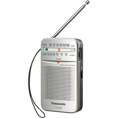 Panasonic günstig Kaufen-Panasonic RF-P50DEG-S Taschenradio silber. Panasonic RF-P50DEG-S Taschenradio silber <![CDATA[• Handliches Taschenradio mit Tragriemen • Radio-Tuner [UKW / MW] mit digitaler Sendersuche • Gut lesbare LED Tuning Anzeige • Kopfhörer Ausgang (3,5mm)