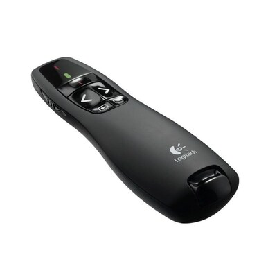 Laser 4 günstig Kaufen-Logitech R400 Kabelloser Presenter Schwarz 910-001356. Logitech R400 Kabelloser Presenter Schwarz 910-001356 <![CDATA[• Intuitive Bedienelemente für sichere Präsentationen • mit rotem Laserpointer • Reichweite von bis zu 15 Metern • kabelloser U