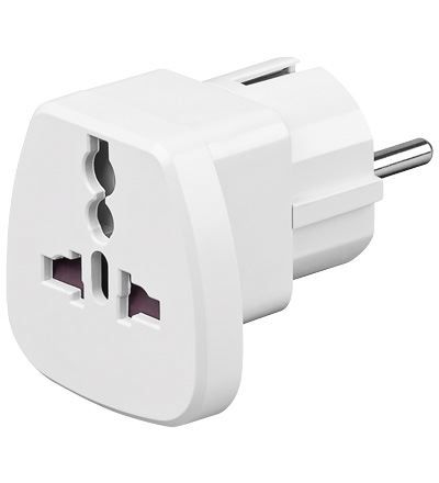 Netzkabeladapter UK/CH/I/USA/DK Buchse auf Schuko Stecker Wei&szlig;