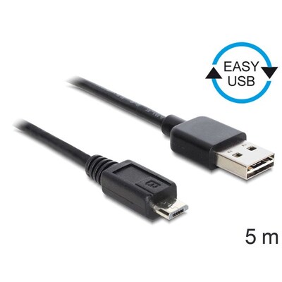 Farbe günstig Kaufen-DeLOCK USB 2.0 Kabel 5m A zu Micro-B EASY-USB St./St. schwarz. DeLOCK USB 2.0 Kabel 5m A zu Micro-B EASY-USB St./St. schwarz <![CDATA[• USB-Kabel • Anschlüsse: USB Typ A und USB micro B • Farbe: schwarz, Länge: 5,0m • EASY-USB • Farbe: Schwarz