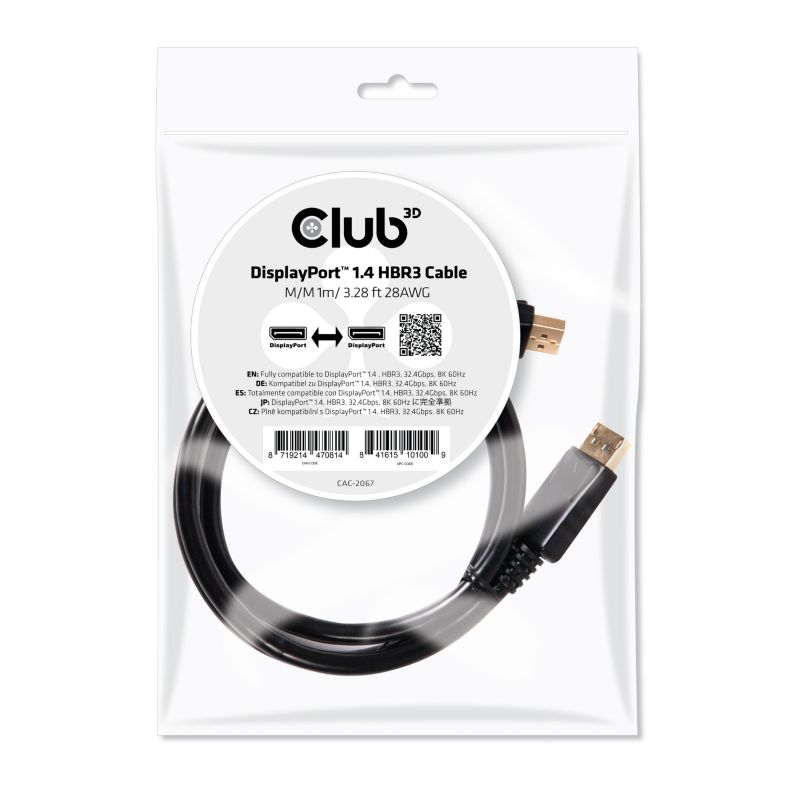 Club 3D DisplayPort 1.4 auf Displayport 1.4 HBR3 Kabel 1,0m