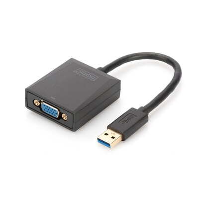 VGA Adapter günstig Kaufen-DIGITUS USB 3.0 zu VGA Grafikadapter schwarz. DIGITUS USB 3.0 zu VGA Grafikadapter schwarz <![CDATA[• VGA/DVI-Adapter • Anschlüsse: USB Typ A und VGA-Buchse • Farbe: schwarz • passend für: DatenAudio/Video • Farbe: Schwarz]]>. 