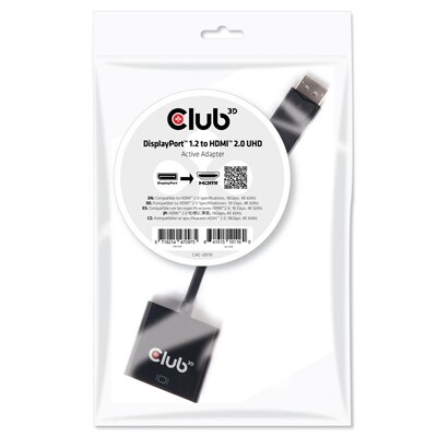 HD Display günstig Kaufen-Club 3D DisplayPort 1.2 Adapter DP zu HDMI 2.0 aktiv UHD 4K60Hz schwarz CAC-2070. Club 3D DisplayPort 1.2 Adapter DP zu HDMI 2.0 aktiv UHD 4K60Hz schwarz CAC-2070 <![CDATA[• Displayport-Adapter • Anschlüsse: Displayport und HDMI A • Farbe: schwarz 