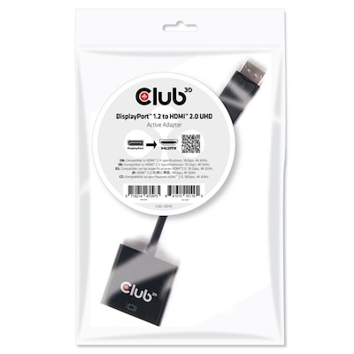 Club 3D DisplayPort 1.2 Adapter DP zu HDMI 2.0 aktiv UHD 4K60Hz schwarz CAC-2070