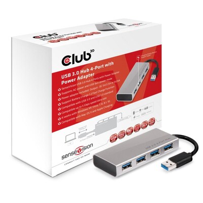 Stand Hub günstig Kaufen-Club 3D USB 3.0 Hub 4-Port Aluminium Gehäuse, mit Netzteil CSV-1431. Club 3D USB 3.0 Hub 4-Port Aluminium Gehäuse, mit Netzteil CSV-1431 <![CDATA[• kompatibel mit USB 3.0 Standard und abwärtskompatibel mit USB 2.0 • Datenübertragungsgeschw