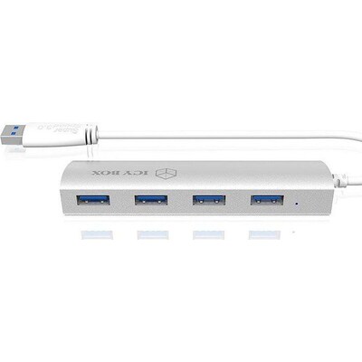 Silber Aluminium günstig Kaufen-RaidSonic Icy Box IB-AC6401 4-Port USB 3.0 Hub silber. RaidSonic Icy Box IB-AC6401 4-Port USB 3.0 Hub silber <![CDATA[• stabiles Aluminium Gehäuse mit integriertem USB 3.0 Kabel für den Ansc • abwärts kompatibel mit USB 2.0, 1.1 • verfügt über 