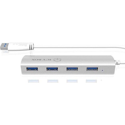 nt usb  günstig Kaufen-RaidSonic Icy Box IB-AC6401 4-Port USB 3.0 Hub silber. RaidSonic Icy Box IB-AC6401 4-Port USB 3.0 Hub silber <![CDATA[• stabiles Aluminium Gehäuse mit integriertem USB 3.0 Kabel für den Ansc • abwärts kompatibel mit USB 2.0, 1.1 • verfügt über 
