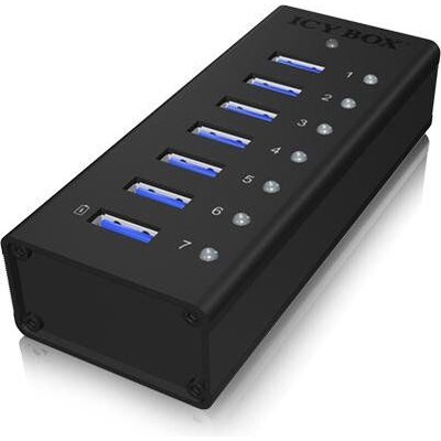 CY USB günstig Kaufen-RaidSonic Icy Box IB-AC618 7 Port USB 3.0 Hub inkl. 1x USB Ladeport. RaidSonic Icy Box IB-AC618 7 Port USB 3.0 Hub inkl. 1x USB Ladeport <![CDATA[• Stabiles Aluminium Gehäuse mit 7x USB 3.0 Typ A Anschlüsse • inklusive 1x USB Ladeport, 5 V / 2,1 A 