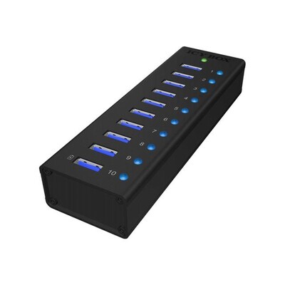 10X is günstig Kaufen-RaidSonic Icy Box IB-AC6110 10 Port USB 3.0 Hub mit USB Ladeanschluss. RaidSonic Icy Box IB-AC6110 10 Port USB 3.0 Hub mit USB Ladeanschluss <![CDATA[• Stabiles Aluminium Gehäuse mit USB 3.0 Hostanschluss • Verfügt über 10x USB 3.0 Anschluss bis zu