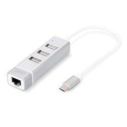 DIGITUS USB2.0 3-Port HUB &amp;amp; Fast Ethernet LAN-Adapter mit Typ-C Anschluss