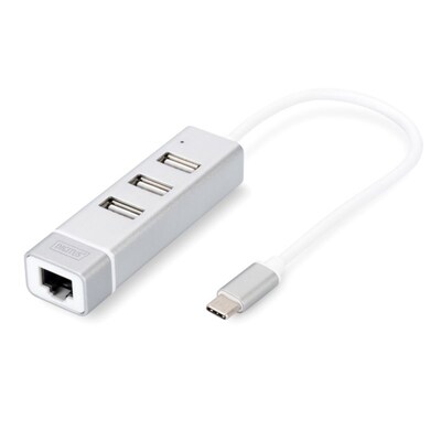 Port Ethernet günstig Kaufen-DIGITUS USB2.0 3-Port HUB & Fast Ethernet LAN-Adapter mit Typ-C Anschluss. DIGITUS USB2.0 3-Port HUB & Fast Ethernet LAN-Adapter mit Typ-C Anschluss <![CDATA[• Universeller USB 2.0 Multiadapter mit Typ C Port • Drei USB 2.0 Anschlüsse - Chips