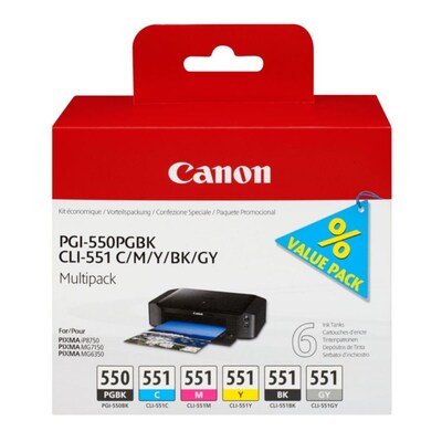 grau/beize günstig Kaufen-Canon 6496B005 Original Tinten Multipack PGI-550/CLI-551 (PGBK/C/M/Y/BK/GY). Canon 6496B005 Original Tinten Multipack PGI-550/CLI-551 (PGBK/C/M/Y/BK/GY) <![CDATA[• Canon Tintenpatronen Multipack PGI550 / CLI551 • Farben: Fotoschwarz, Grau, Schwarz, Ge