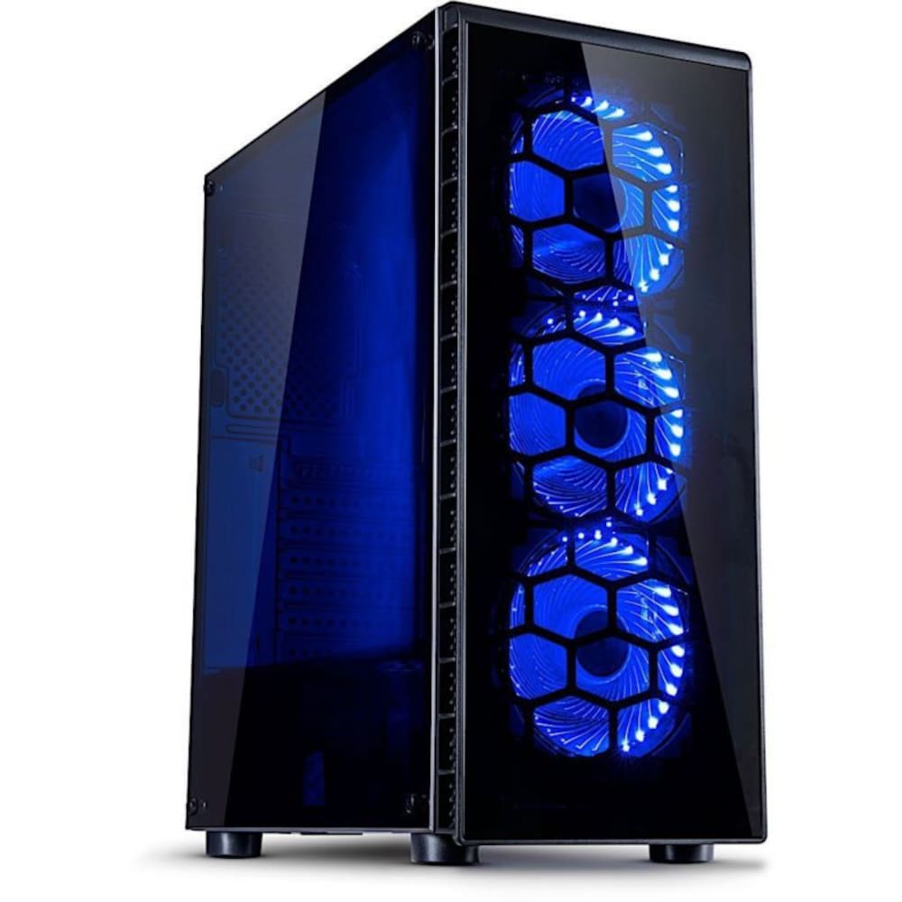 InterTech CXC2 Midi Tower ATX Gaming Gehäuse Seitenfenster, blaue LED