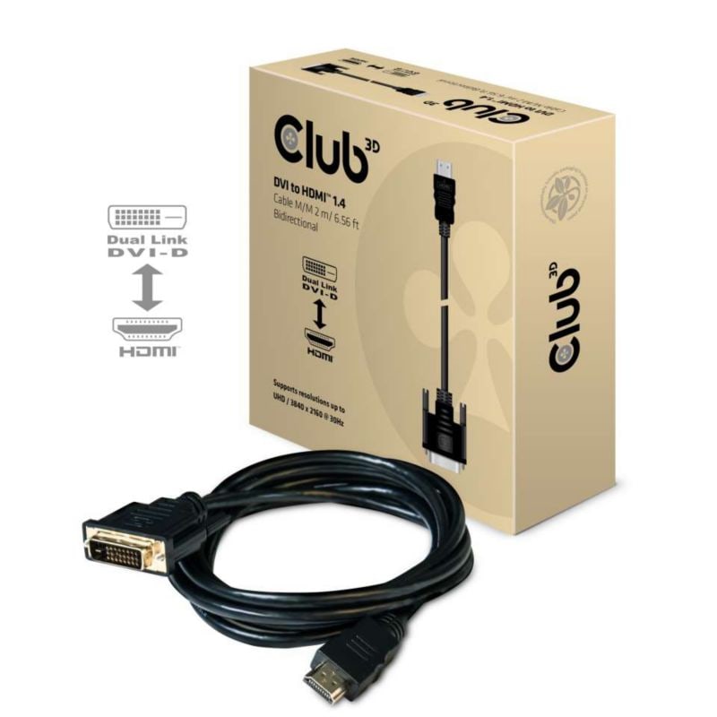 Club 3D HDMI Adapterkabel 2m HDMI zu DVI-D bidirektional St./St. schwarz