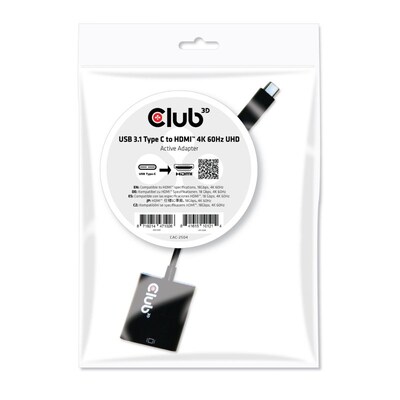 Hdmi Adapter günstig Kaufen-Club 3D USB 3.1 Adapter Typ-C zu HDMI 2.0 UHD 4K 60Hz aktiv schwarz CAC-2504. Club 3D USB 3.1 Adapter Typ-C zu HDMI 2.0 UHD 4K 60Hz aktiv schwarz CAC-2504 <![CDATA[• HDMI-Adapter • Anschlüsse: USB Typ C und HDMI A • Farbe: schwarz • passend für: