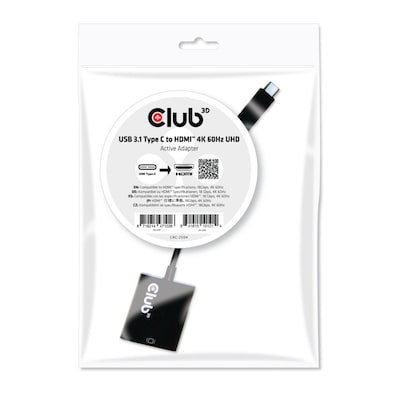 USB Adapter günstig Kaufen-Club 3D USB 3.1 Adapter Typ-C zu HDMI 2.0 UHD 4K 60Hz aktiv schwarz CAC-2504. Club 3D USB 3.1 Adapter Typ-C zu HDMI 2.0 UHD 4K 60Hz aktiv schwarz CAC-2504 <![CDATA[• HDMI-Adapter • Anschlüsse: USB Typ C und HDMI A • Farbe: schwarz • passend für: