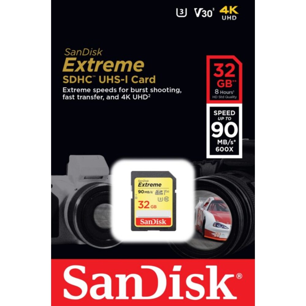 SanDisk Extreme 32 GB SDHC Speicherkarte (90 MB/s, Class 10, U3, V30)