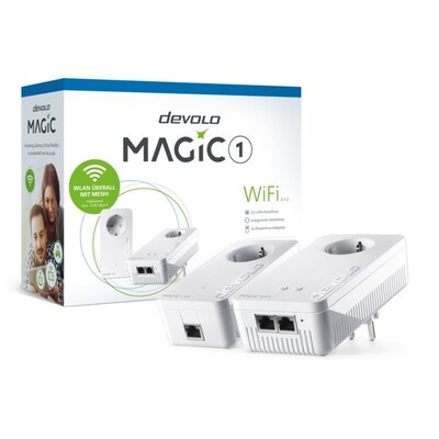 WiFi Powerline günstig Kaufen-devolo Magic 1 WiFi ac Starter Kit (1200Mbit, Powerline + WLAN, 3x LAN, Mesh). devolo Magic 1 WiFi ac Starter Kit (1200Mbit, Powerline + WLAN, 3x LAN, Mesh) <![CDATA[• Bis zu 1.200 Mbit/s Übertragungsrate mit innovativer G.hn-Technologie • Besonders 