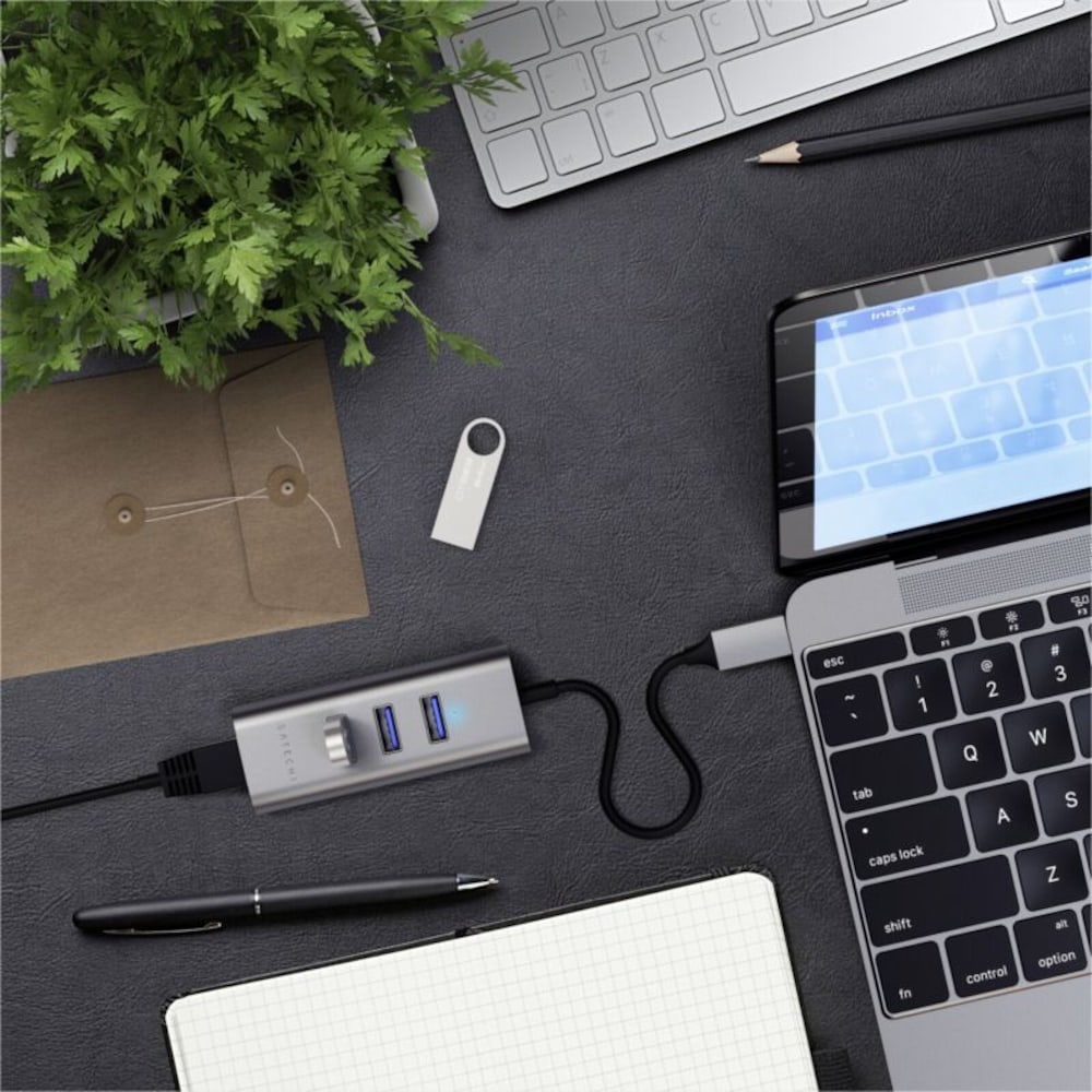 Satechi Type-C 2-in-1 3 Port USB 3.0 Hub &amp; Ethernet space grey