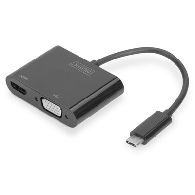 HDMI ZU günstig Kaufen-DIGITUS USB 3.1 Typ-C zu VGA/HDMI Grafikadapter schwarz DA-70858. DIGITUS USB 3.1 Typ-C zu VGA/HDMI Grafikadapter schwarz DA-70858 <![CDATA[• VGA/DVI-Adapter • Anschlüsse: USB Typ C und HDMI/VGA • Farbe: schwarz, Länge: 0,1m • passend für: Audi