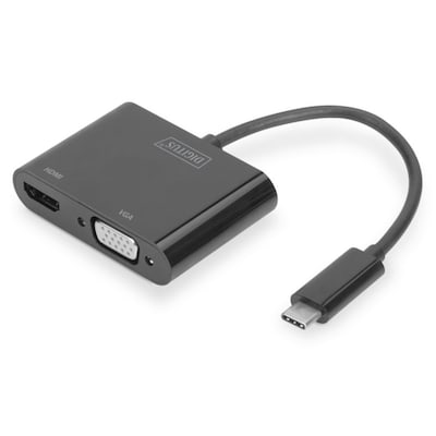 USB Adapter günstig Kaufen-DIGITUS USB 3.1 Typ-C zu VGA/HDMI Grafikadapter schwarz DA-70858. DIGITUS USB 3.1 Typ-C zu VGA/HDMI Grafikadapter schwarz DA-70858 <![CDATA[• VGA/DVI-Adapter • Anschlüsse: USB Typ C und HDMI/VGA • Farbe: schwarz, Länge: 0,1m Erweitert Ihr USB-C Ge