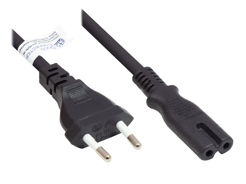 Good Connections Euro-Netzkabel Euro-Stecker an C7/Euro 8 Buchse, schwarz, 3 m