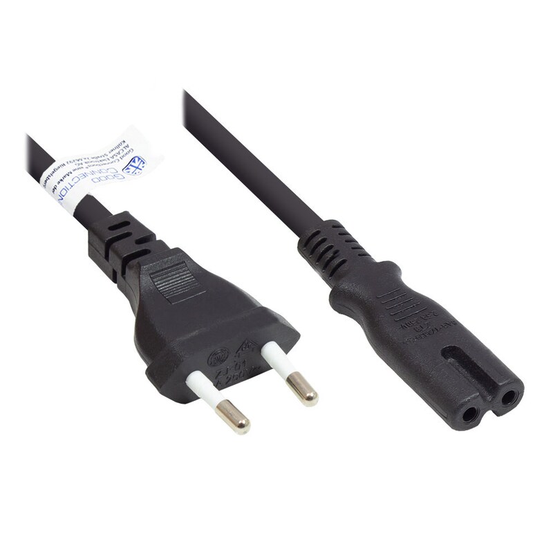 Good Connections Euro-Netzkabel Euro-Stecker an C7/Euro 8 Buchse, schwarz, 3 m