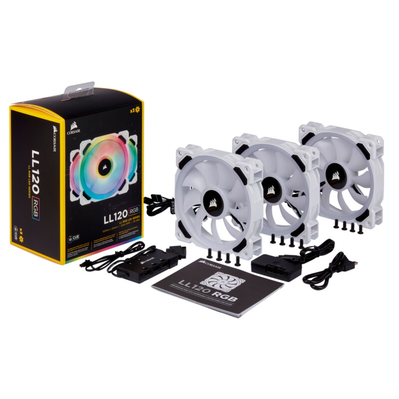 Corsair LL Series LL120 LED RGB weiß 3er Set Lüfter 120 mm, LED Steuerung