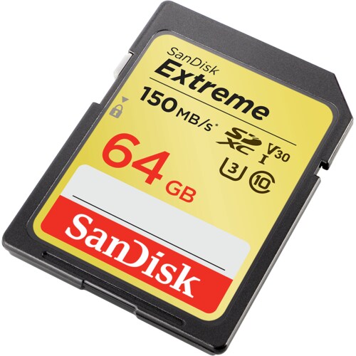 SanDisk Extreme 64 GB SDXC Speicherkarte (150 MB/s, Class 10, U3, V30)