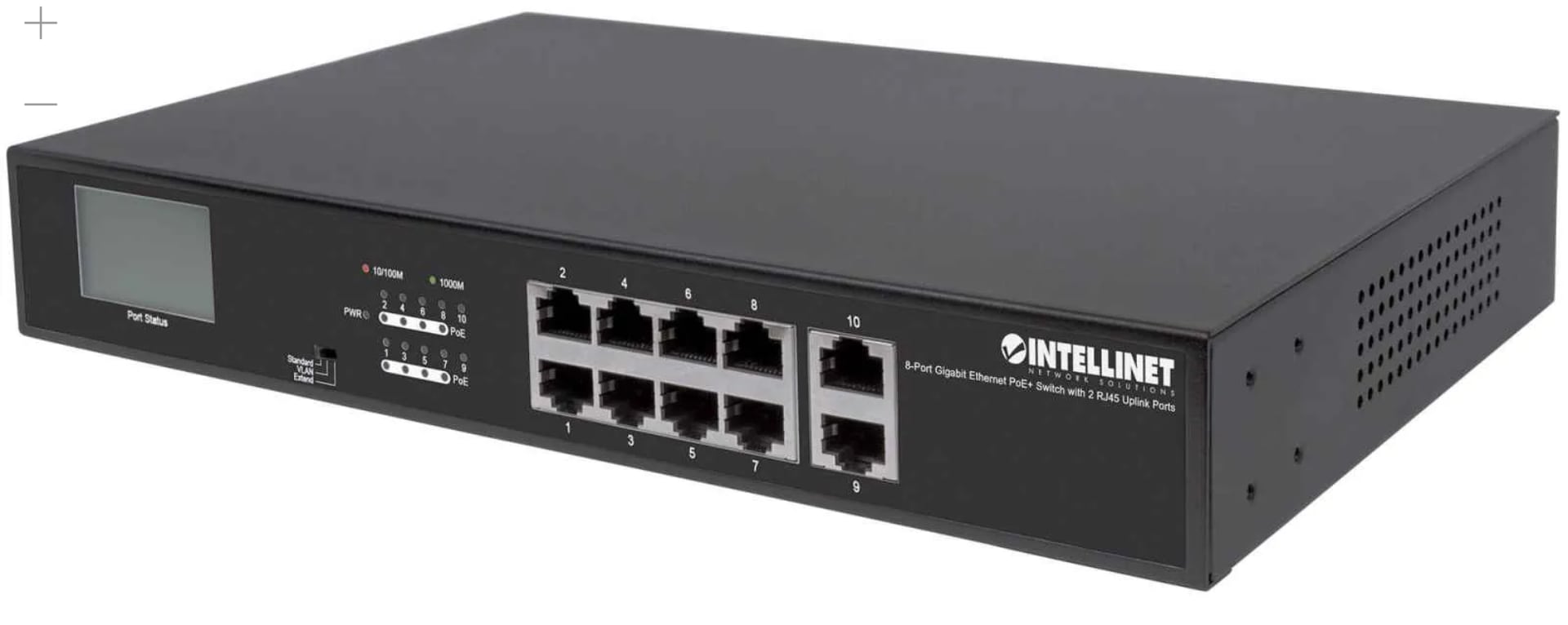 Intellinet 8-Port Gigabit Ethernet PoE+ Switch mit 2 RJ45-Uplink-Ports