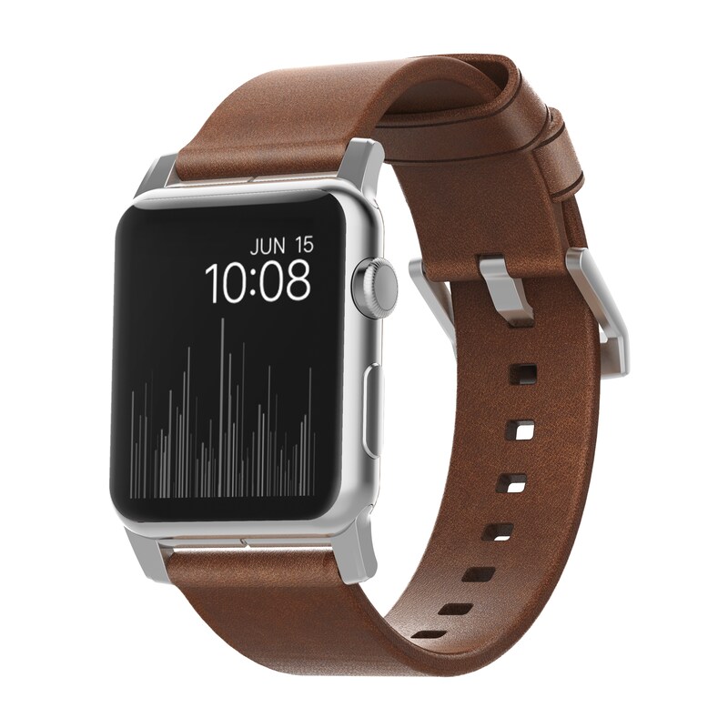 Nomad Strap Modern Leather Connector silber für Apple Watch 42/44mm braun