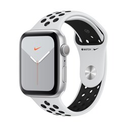 Apple Watch S5 Nike GPS 44mm Aluminium Silber Sportarmband Platinum Schwarz