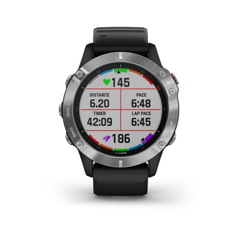 Garmin Fenix 6 GPS-Multisport-Smartwatch silber mit schwarzem Armband